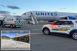 Six people were hospitalized after a United Airlines flight experienced "high winds" and diverted to a New York airport.