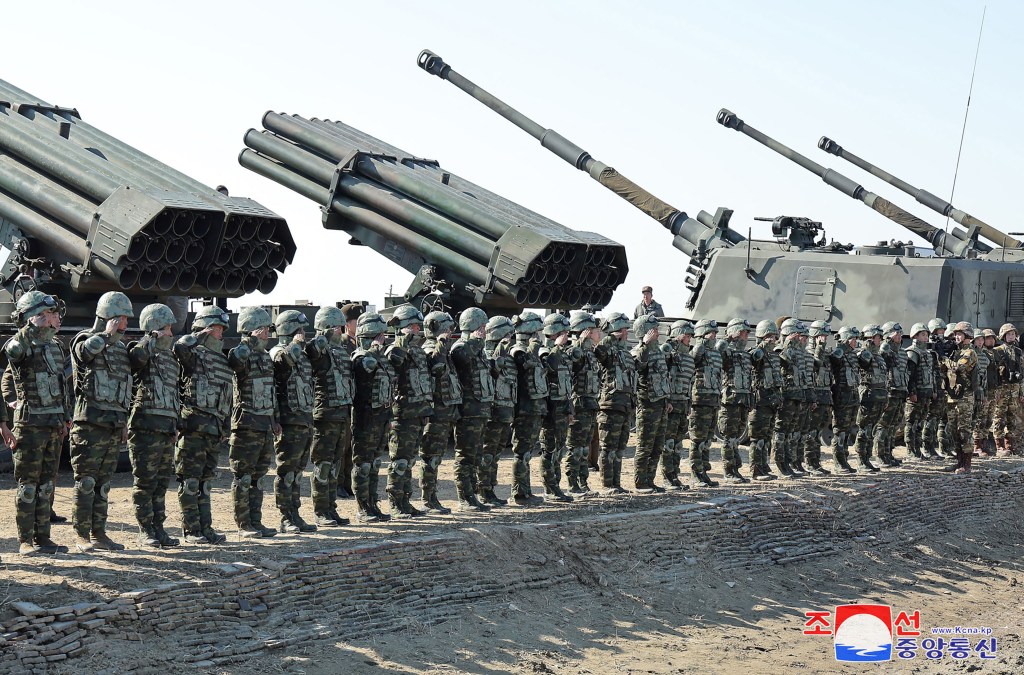 A joint forces artillery training exercise at an undisclosed location in North Korea. 