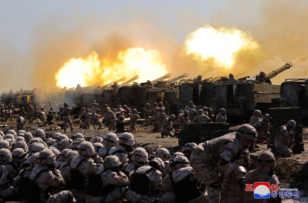 A joint forces artillery training exercise at an undisclosed location in North Korea. 
