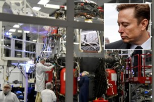 SpaceX technicians at headquarters and Elon Musk