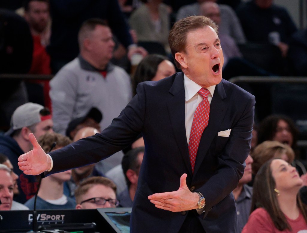 Rick Pitino reacts during St. John's win over Seton Hall on March 14, 2024.