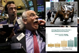 Wall Street bull statue and stock trader Peter Tuchman