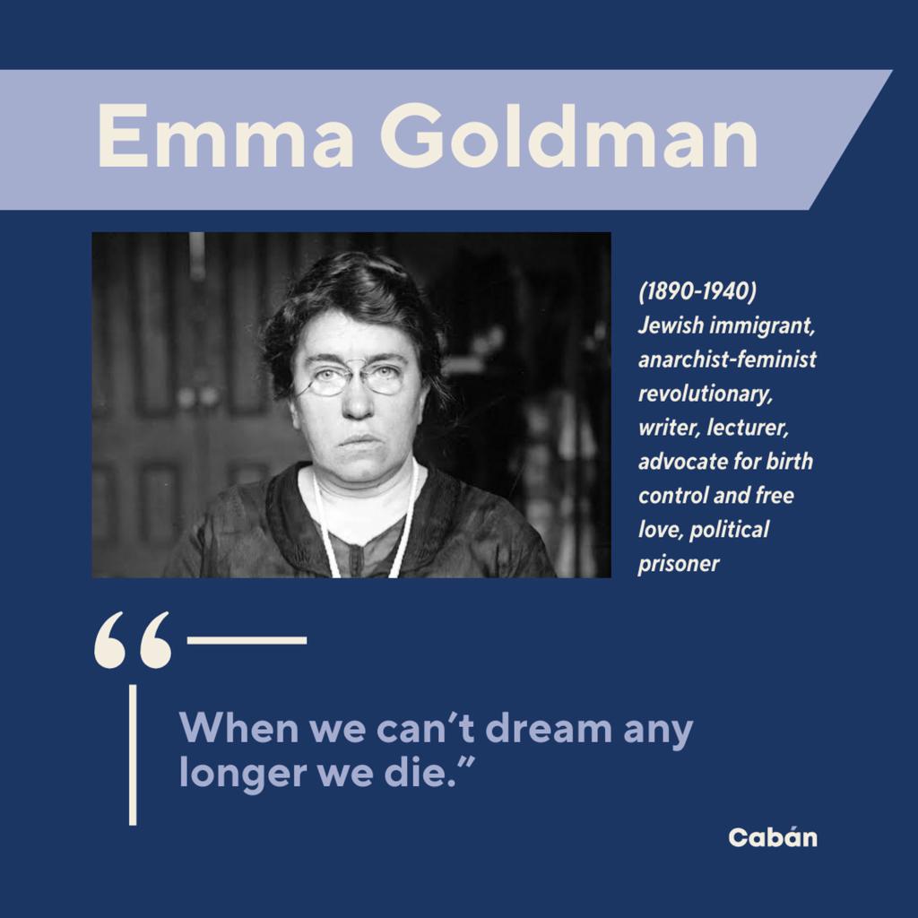 Screenshot of Emma Goldman photo and biographical info shared in Councilwoman Tiffany Caban's email. celebrating Women's History Month. 