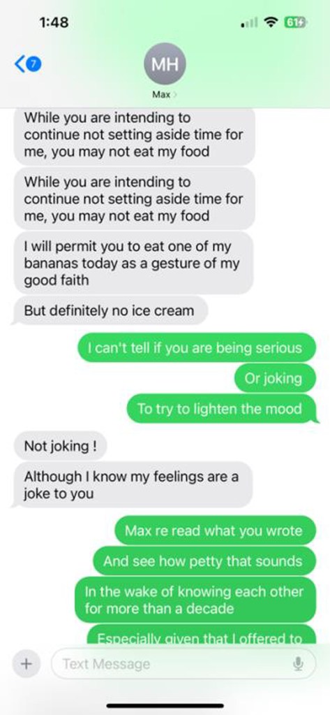 text messages between hartman and S.S.