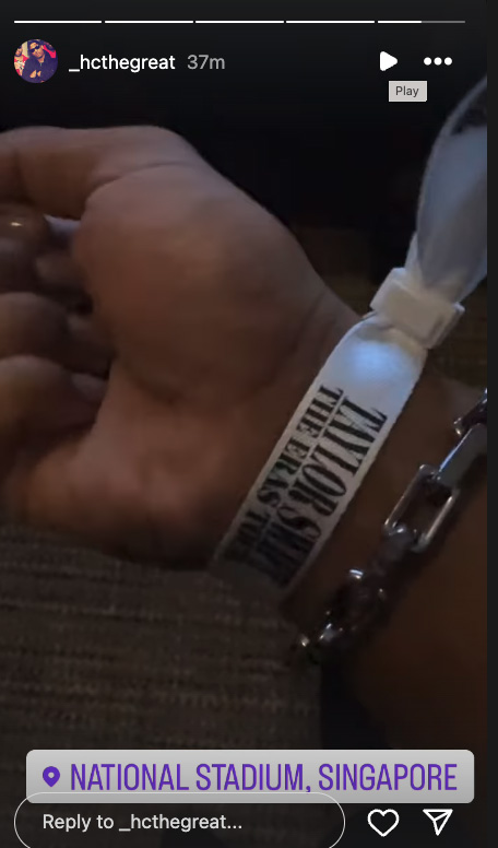 Travis Kelce's friend Harry Clark posted a Taylor Swift Eras Tour wristband on his Instagram Story.