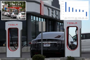 A Tesla charging station is seen in Salt Lake City, Utah