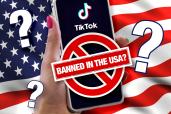 Image of TikTok app against US flag.