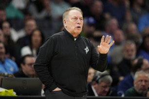 Head coach Tom Izzo of the Michigan State Spartans reacts against the Mississippi State Bulldogs.