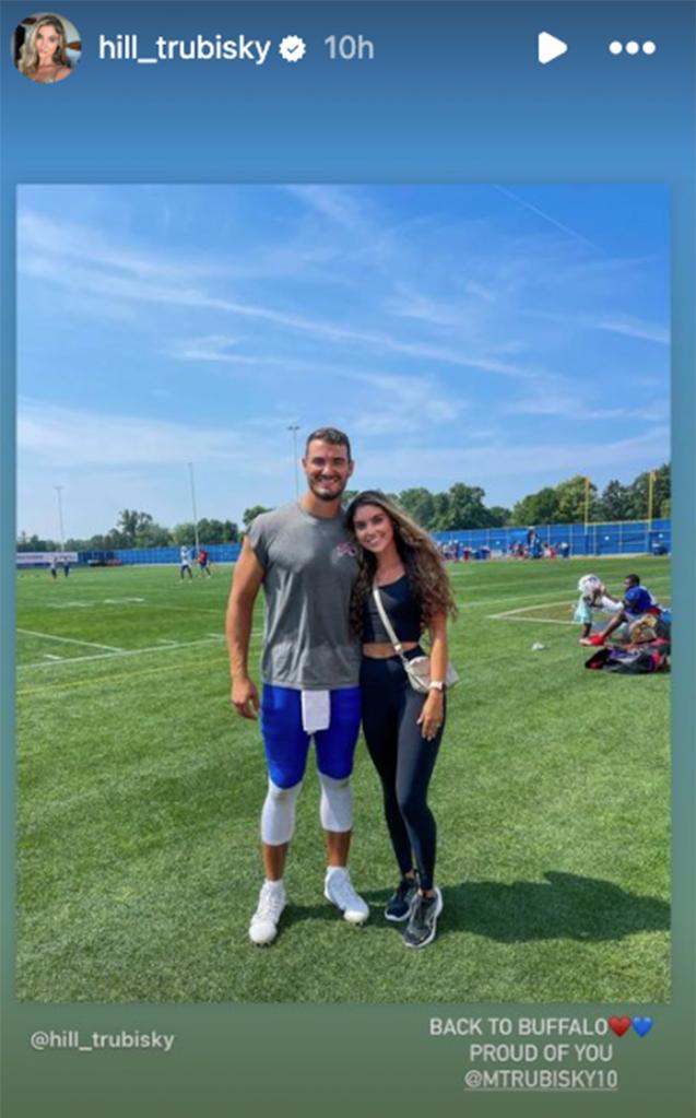 Mitch Trubisky's wife, Hillary, celebrated the news of the quarterback's Buffalo reunion in an Instagram Story.