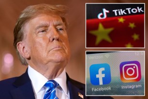 Donald Trump, TikTok and Facebook logos