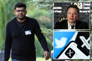 Former Twitter CEO Parag Agrawal, Elon Musk, X and Twitter logos