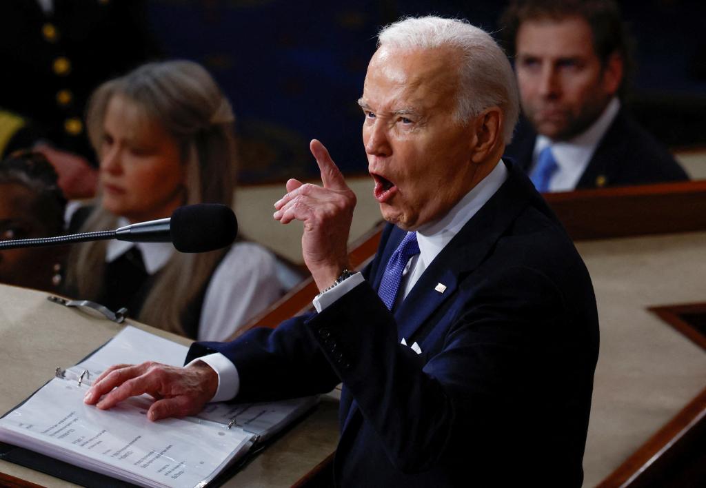 U.S. President Joe Biden delivers the State of the Union address to a joint session of Congress in the House Chamber of the U.S. Capitol in Washington, U.S., March 7, 2024. 