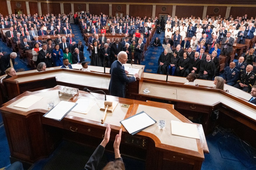 President Joe Biden speaks during the State of the Union address on Capitol Hill.