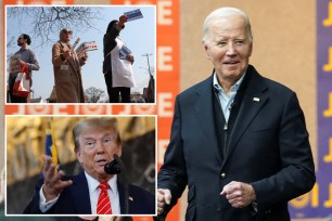 Joe Biden visits autoworkers at UAW Region 1 George Merrelli Technical Training Center in Warren, Detroit metro area, Michigan.