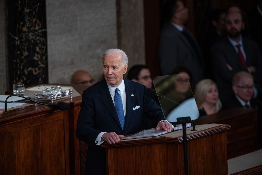 President Joe Biden delivers his State of the Union Address to a joint session of the US Congress in the US House Chamber in the US Capitol in Washington, DC.