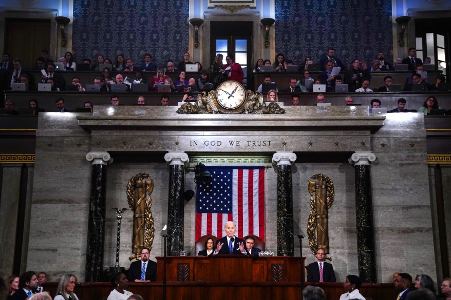 President Joe Biden speaks during the State of the Union address on Capitol Hill.