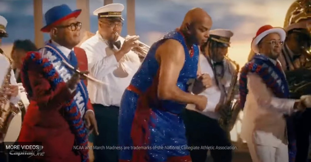 Video grabs from Capitol One commercials with Charles Barkley, Jennifer Garner, Samuel L. Jackson, Spike Lee and Magic Johnson. 
