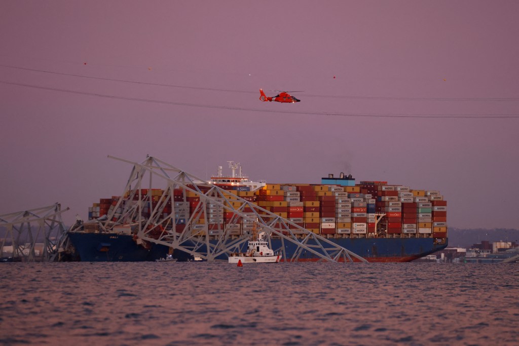 A view of the Dali cargo vessel which crashed into the Francis Scott Key Bridge causing it to collapse in Baltimore, Maryland, U.S., March 26, 2024