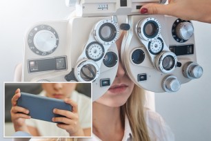 Woman undergoes eye exam
