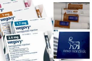 Wegovy weight-loss drug and Novo Nordisk logo