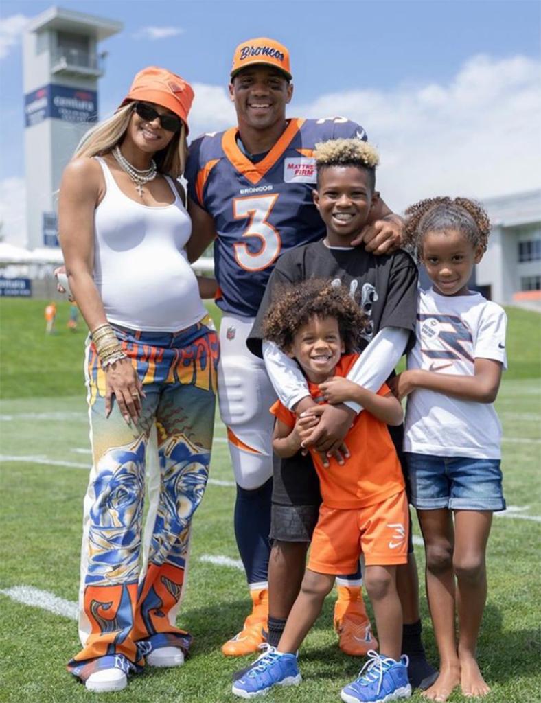 Russell Wilson and Ciara with their kids at Broncos training camp. 