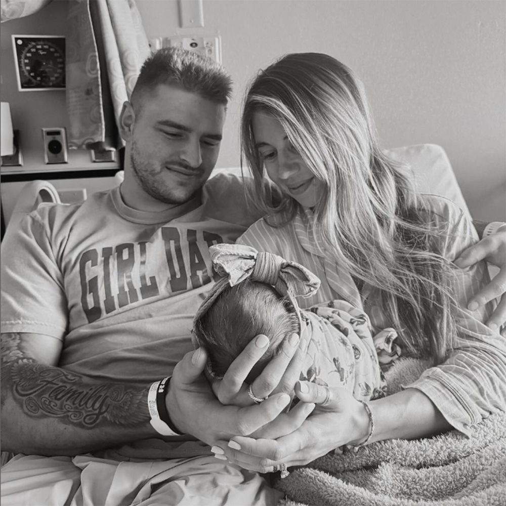 Bengals linebacker Logan Wilson and his wife Morgan with their daughter Kambry James, born March 15, 2024.