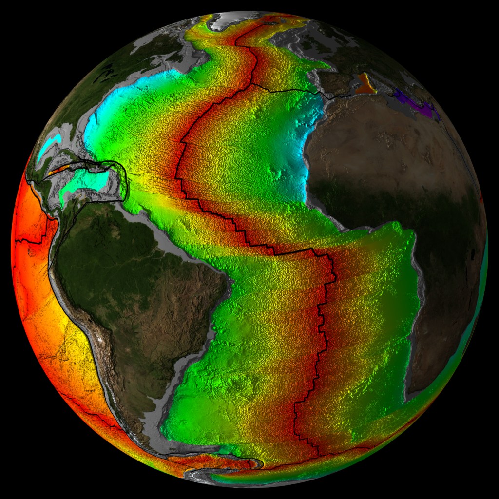 An image from NOAA showing tectonic plates.