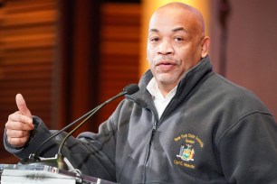 New York State Assembly Speaker Carl Heastie delivering remarks at the Google ribbon cutting ceremony.