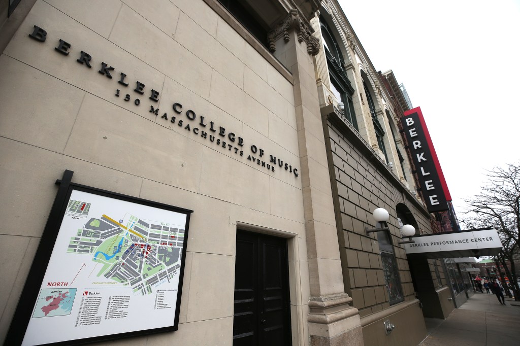 The Berklee Performance Center building at 136 Massachusetts Avenue, right, at the Berklee College of Music campus in Boston.