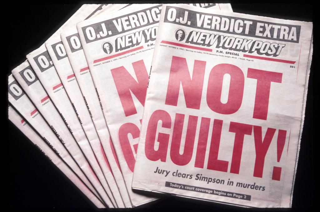 NY Post NOT GUILTY front page after OJ trial