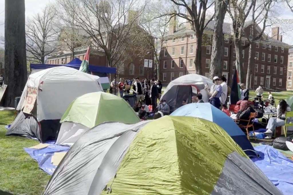 Sprinklers disrupted Harvard University's anti-Israel tent encampment overnight. 