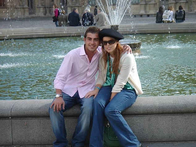 Princess Beatrice and Paolo Liuzzo sitting together on a ledge during their Jamaican holiday in 2004