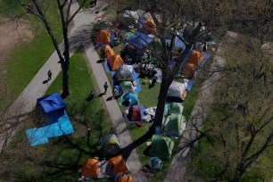 An anti-Israel encampment at Harvard University on April 25, 2024.