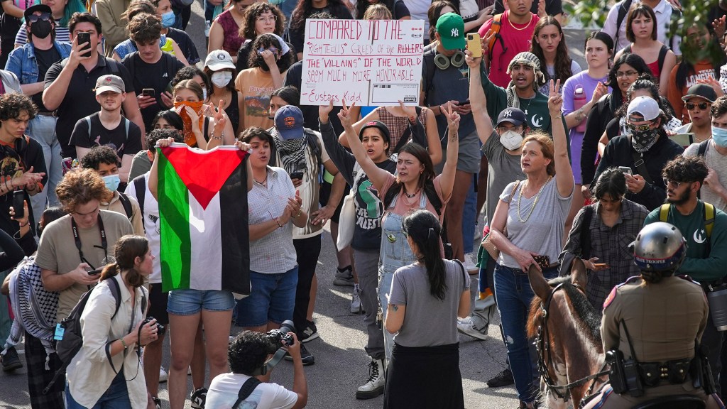 Anti-Israel protestors attend a protest at the University of Texas on April 24 in Austin.