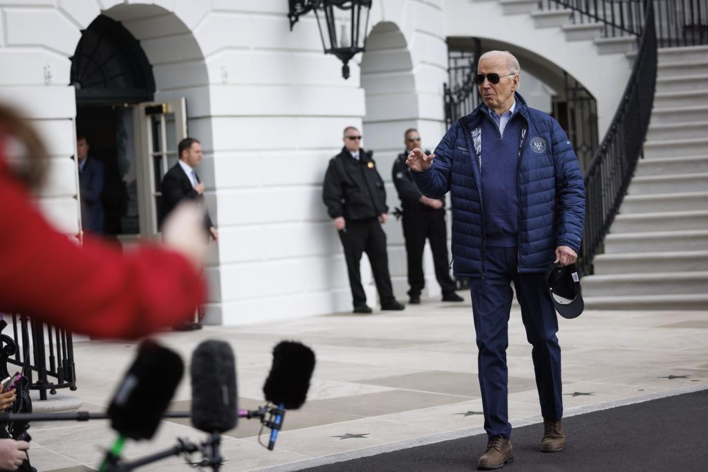 President Biden spoke to members of the media on the South Lawn of the White House before boarding Marine One in Washington, DC.