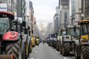 Belgian farmers protesting in Brussels on March 26, 2024.