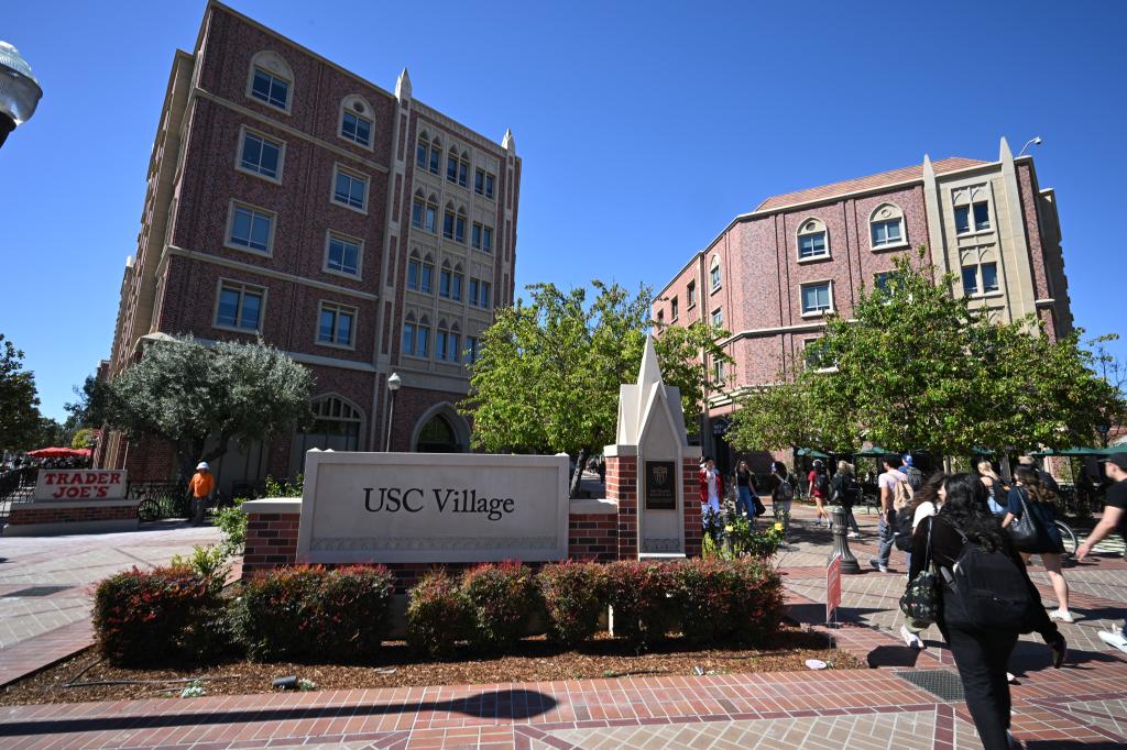 Students are seen on campus at the University of Southern California (USC) in Los Angeles, California, on April 16, 2024.