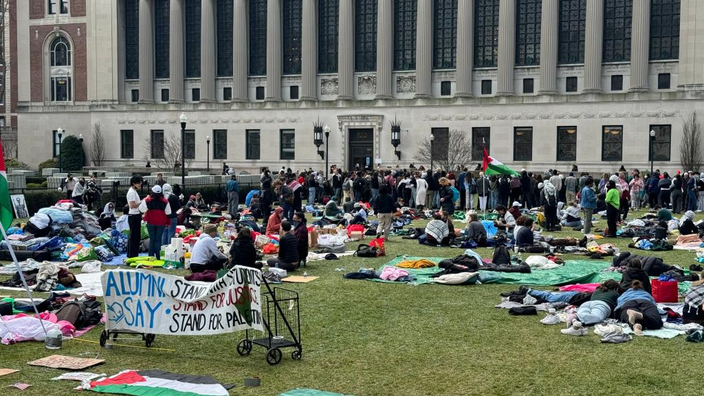 A Gaza solidarity encampment has taken place at Columbia University on Friday, April 19, 2024. This comes after a large protest the day before. New York, NY. Photos Robert Miller for NY Post