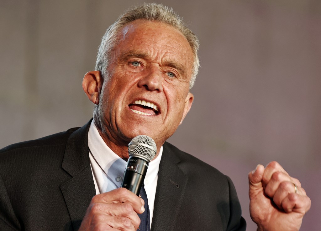 Independent presidential candidate Robert F. Kennedy Jr. speaks at a Cesar Chavez Day event at Union Station on March 30, 2024 in Los Angeles, California.