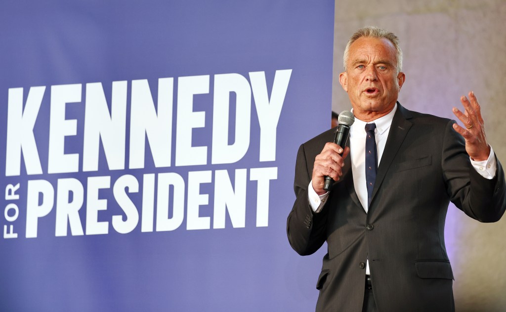 Robert F. Kennedy Jr. speaks at a Cesar Chavez Day event at Union Station on March 30, 2024 in Los Angeles, California. 