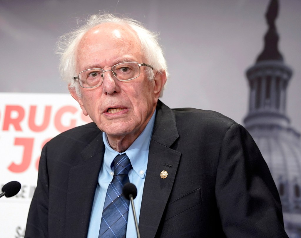 Senator Bernie Sanders speaking at a news conference in the Capitol, concerning pharmaceutical company subpoenas and drug prices.