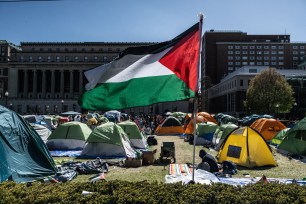 Anti-Israel protestors at an encampment on Columbia University's campus on April 25, 2024.