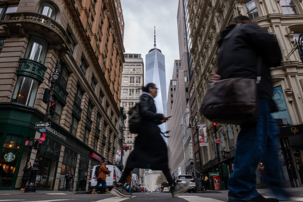 People walking through Manhattan during the aftermath of a 4.8 magnitude earthquake