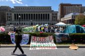 Tents set up for an anti-Israel protest at Columbia University on April 24, 2024.