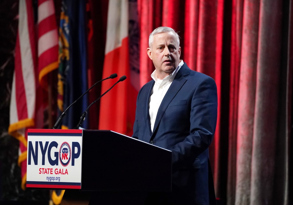 Republican National Committee Chairman Mike Whatley speaking during the 2024 New York GOP Gala, which was held at the New York Hilton Hotel in New York, NY on April 4, 2024. 