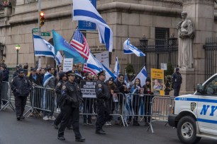 NYPD and Israel advocates at Pro-Palestinian protest,