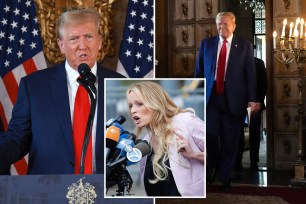 Former President Donald Trump held a press conference at Mar-a-Lago in Palm Beach, Florida; porn actress Stormy Daniels