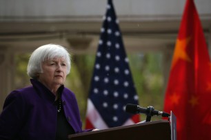 US Treasury Secretary Janet Yellen attends a press conference in Beijing, China, April 8, 2024.