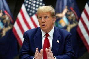 Former President Donald Trump speaking at a campaign event in Grand Rapids, Michigan in 2024