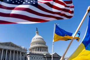 American, Ukraine flags in front of US Capitol